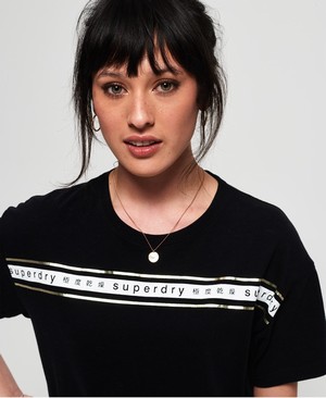 Superdry Minimal Logo Tape Oversized Portland Női Pólók Fekete | RXFZP7495